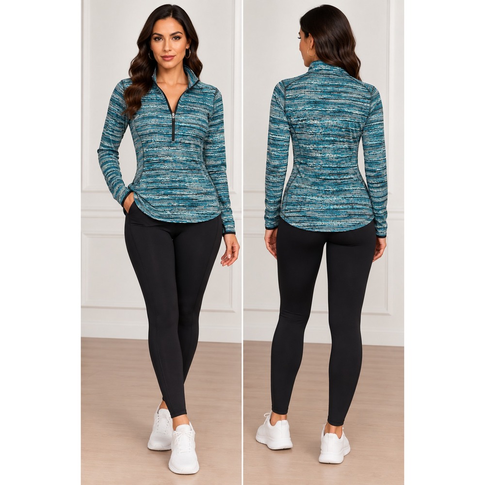 Nike Pro Dri-FIT Pullover Womens Small Blue Space Dye Excellent 1/4 Zip Top